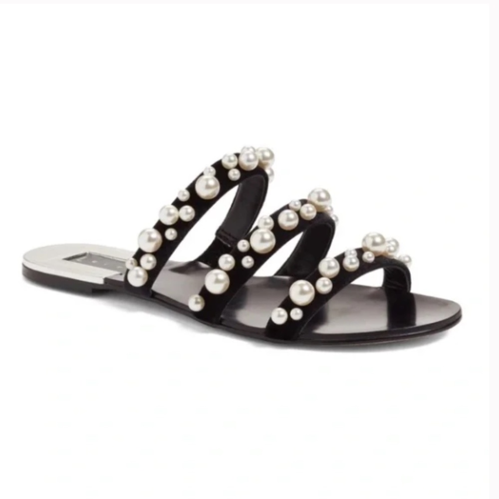Leith Stunner Embellished Strappy Slide Sandal Black Velvet